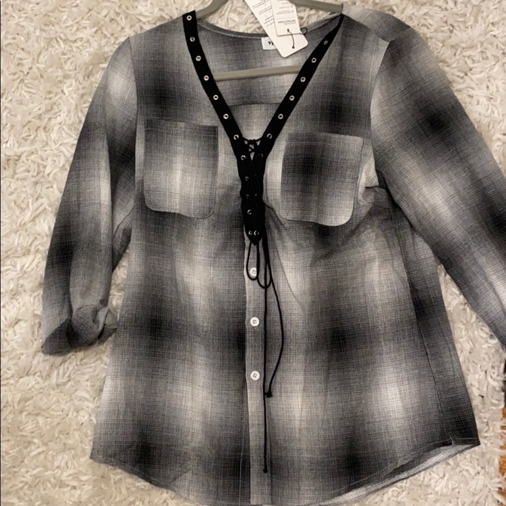 Plaid Lace Up Top